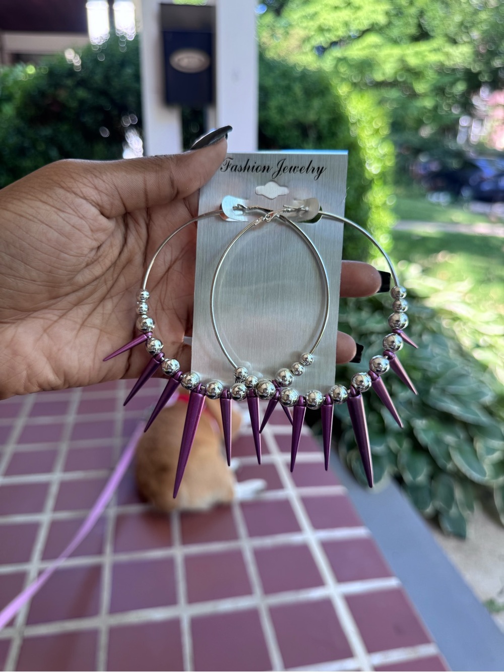 Fashion Jewelry Purple Spike Hoop Earrings with Silver Beads